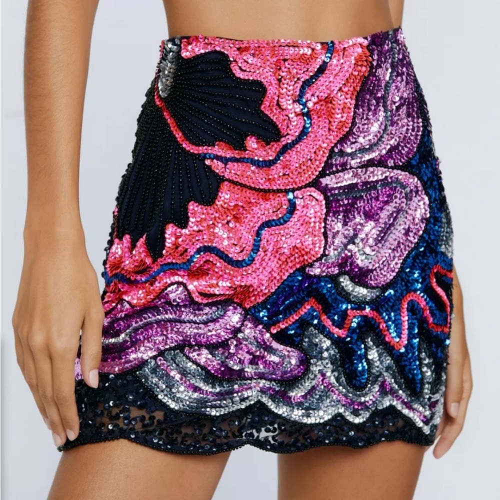Nasty Gal Multicolor Sequin Mini Skirt - Pink Purple Blue Black